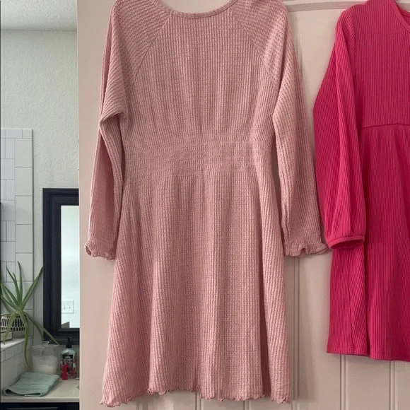 Old Navy Girls' Light Pink & Fuchsia Ribbed Long-Sleeve Dresses - Picture 5 of 13